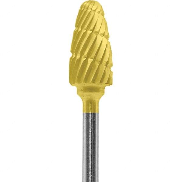 Made in USA - 6mm Cut Diam, 0.0925" Shank Diam, Tree with Radius Head Double Cut Burr - Carbide, 14mm LOC, 52mm OAL - Top Tool & Supply