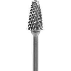 Made in USA - 1/4" Cut Diam, 0.0925" Shank Diam, Tree with Radius Head Diamond Cut Burr - Carbide, 1/2" LOC, 2" OAL - Top Tool & Supply