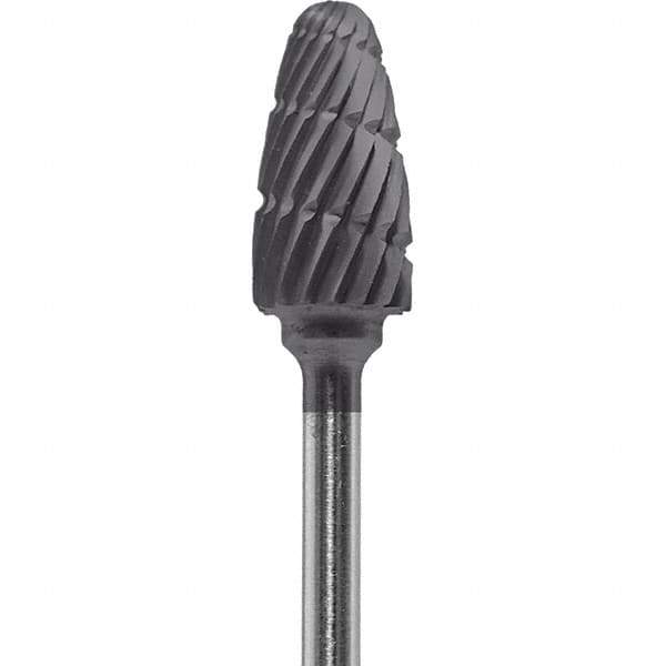 Made in USA - 1/4" Cut Diam, 0.0925" Shank Diam, Tree with Radius Head Double Cut Burr - Carbide, 1/2" LOC, 2" OAL - Top Tool & Supply