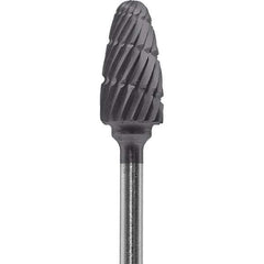 Made in USA - 6mm Cut Diam, 0.0925" Shank Diam, Tree with Radius Head Double Cut Burr - Carbide, 14mm LOC, 52mm OAL - Top Tool & Supply