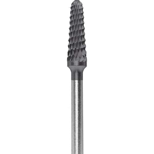 Made in USA - 7mm Cut Diam, 0.0925" Shank Diam, Cone Head Double Cut Burr - Carbide, 13mm LOC, 51mm OAL - Top Tool & Supply