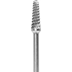 Made in USA - 5/32" Cut Diam, 0.0925" Shank Diam, Cone Head Diamond Cut Burr - Carbide, 1/2" LOC, 2" OAL - Top Tool & Supply