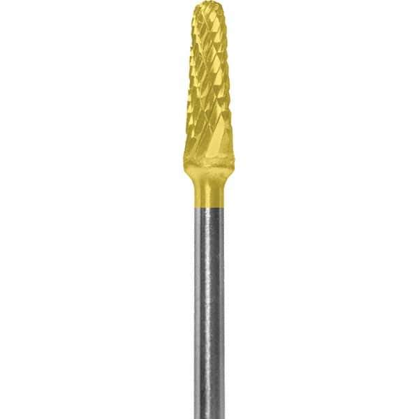 Made in USA - 7mm Cut Diam, 0.0925" Shank Diam, Cone Head Double Cut Burr - Carbide, 13mm LOC, 51mm OAL - Top Tool & Supply