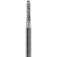 Made in USA - 1/16" Cut Diam, 3/32" Shank Diam, Cylinder with Radius Head Diamond Cut Burr - Carbide, 1/4" LOC, 1-1/2" OAL - Top Tool & Supply