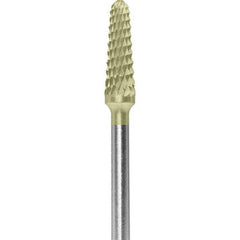 Made in USA - 7mm Cut Diam, 0.0925" Shank Diam, Cone Head Double Cut Burr - Carbide, 13mm LOC, 51mm OAL - Top Tool & Supply