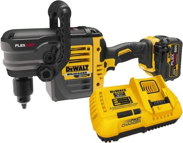 DeWALT - 60 Volt 1/2" Chuck Right Angle Handle Cordless Drill - 0-300 & 0-1200 RPM, Keyed Chuck, 1 Lithium-Ion Battery Included - Top Tool & Supply