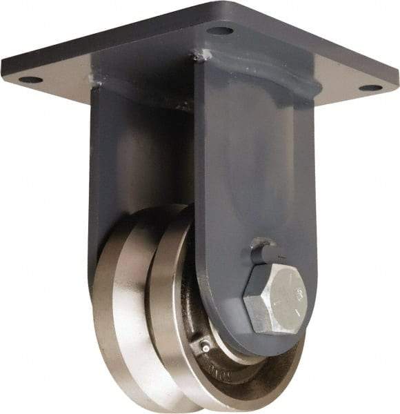 Hamilton - 6" Diam x 3" Wide, Forged Steel Rigid Caster - 4,500 Lb Capacity, Top Plate Mount, 8-1/2" x 8-1/2" Plate, Straight Roller Bearing - Top Tool & Supply