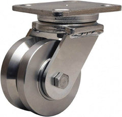 Hamilton - 4" Diam x 2" Wide, Stainless Steel Swivel Caster - 850 Lb Capacity, Top Plate Mount, 4" x 5" Plate, Stainless Steel Precision Ball Bearing - Top Tool & Supply