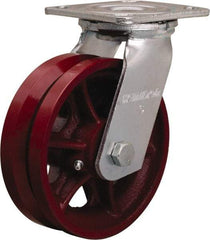 Hamilton - 6" Diam x 2" Wide, Iron Swivel Caster - 900 Lb Capacity, Top Plate Mount, 4" x 4-1/2" Plate, Straight Roller Bearing - Top Tool & Supply