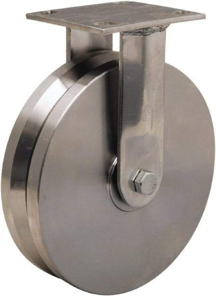 Hamilton - 8" Diam x 2" Wide, Stainless Steel Rigid Caster - 800 Lb Capacity, Top Plate Mount, 3-3/4" x 4-1/2" Plate, Delrin Bearing - Top Tool & Supply