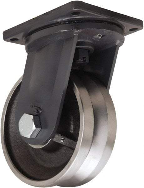 Hamilton - 10" Diam x 4" Wide, Forged Steel Swivel Caster - 16,000 Lb Capacity, Top Plate Mount, 8-1/2" x 8-1/2" Plate, Tapered Roller Bearing - Top Tool & Supply