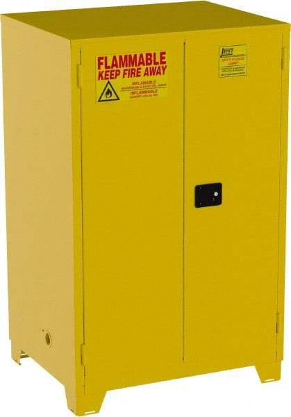 Jamco - 2 Door, 2 Shelf, Yellow Steel Double Wall Safety Cabinet for Flammable and Combustible Liquids - 70" High x 34" Wide x 43" Deep, Manual Closing Door, 3 Point Key Lock, 90 Gal Capacity - Top Tool & Supply