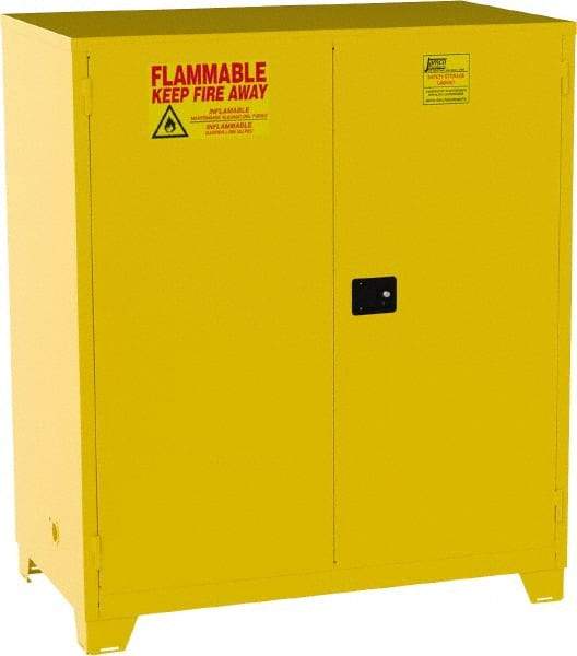 Jamco - 2 Door, 2 Shelf, Yellow Steel Double Wall Safety Cabinet for Flammable and Combustible Liquids - 70" High x 34" Wide x 59" Deep, Manual Closing Door, 3 Point Key Lock, 120 Gal Capacity - Top Tool & Supply