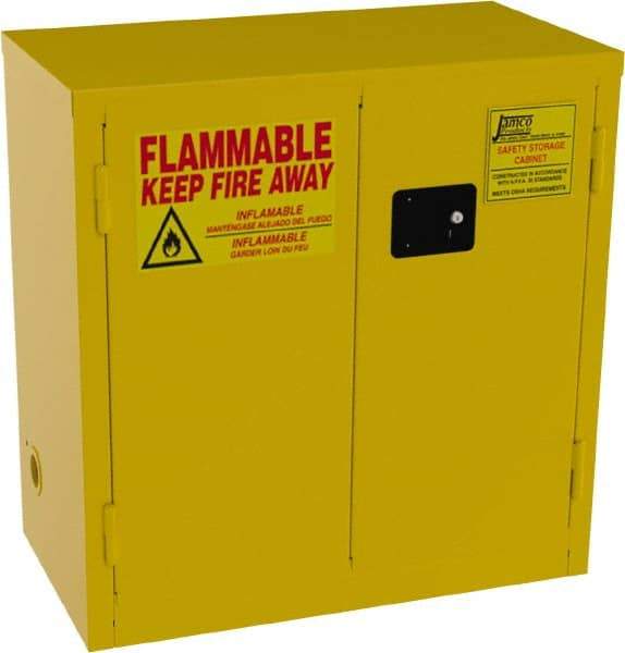 Jamco - 2 Door, 1 Shelf, Yellow Steel Double Wall Safety Cabinet for Flammable and Combustible Liquids - 35" High x 18" Wide x 34" Deep, Self Closing Door, 3 Point Key Lock, 22 Gal Capacity - Top Tool & Supply