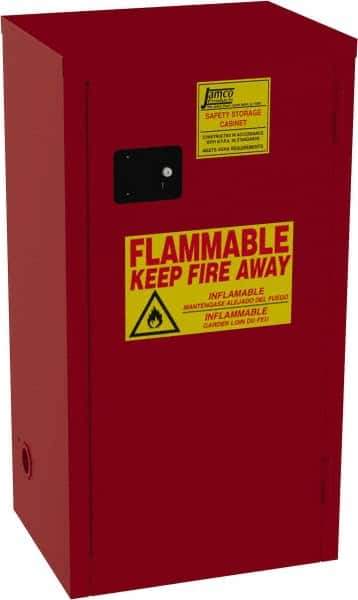 Jamco - 1 Door, 3 Shelf, Red Steel Double Wall Safety Cabinet for Flammable and Combustible Liquids - 44" High x 18" Wide x 23" Deep, Manual Closing Door, 3 Point Key Lock, 24 Gal Capacity - Top Tool & Supply