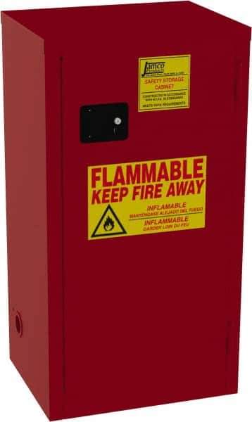 Jamco - 1 Door, 3 Shelf, Red Steel Double Wall Safety Cabinet for Flammable and Combustible Liquids - 35" High x 18" Wide x 23" Deep, Self Closing Door, 3 Point Key Lock, 24 Gal Capacity - Top Tool & Supply