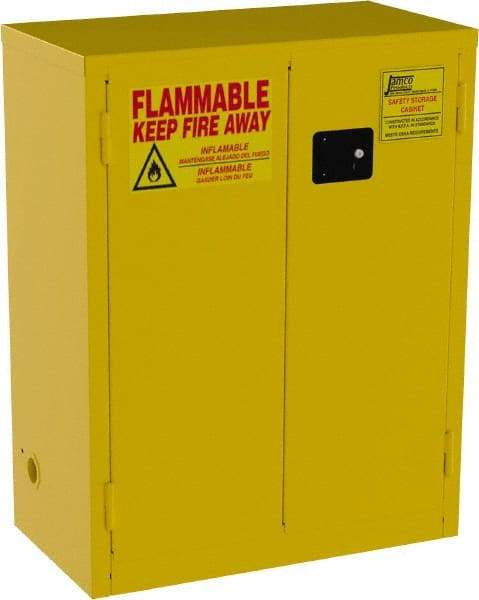 Jamco - 2 Door, 2 Shelf, Yellow Steel Double Wall Safety Cabinet for Flammable and Combustible Liquids - 44" High x 34" Wide x 18" Deep, Manual Closing Door, 3 Point Key Lock, 28 Gal Capacity - Top Tool & Supply