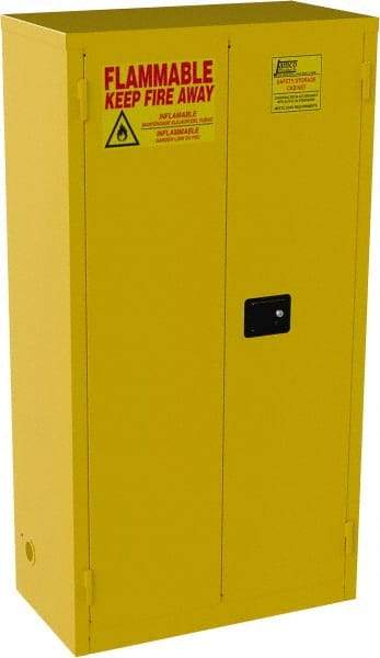 Jamco - 2 Door, 3 Shelf, Yellow Steel Double Wall Safety Cabinet for Flammable and Combustible Liquids - 65" High x 18" Wide x 34" Deep, Manual Closing Door, 3 Point Key Lock, 44 Gal Capacity - Top Tool & Supply