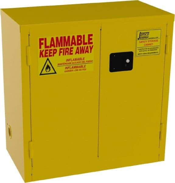 Jamco - 2 Door, 1 Shelf, Yellow Steel Double Wall Safety Cabinet for Flammable and Combustible Liquids - 35" High x 34" Wide x 18" Deep, Manual Closing Door, 3 Point Key Lock, 22 Gal Capacity - Top Tool & Supply