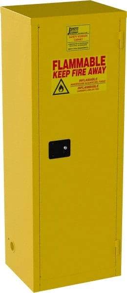 Jamco - 1 Door, 3 Shelf, Yellow Steel Double Wall Safety Cabinet for Flammable and Combustible Liquids - 65" High x 18" Wide x 23" Deep, Self Closing Door, 3 Point Key Lock, 24 Gal Capacity - Top Tool & Supply