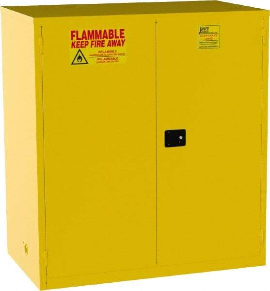 Jamco - 2 Door, 2 Shelf, Yellow Steel Double Wall Safety Cabinet for Flammable and Combustible Liquids - 65" High x 34" Wide x 59" Deep, Manual Closing Door, 3 Point Key Lock, 120 Gal Capacity - Top Tool & Supply