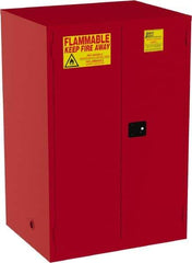 Jamco - 2 Door, 5 Shelf, Red Steel Double Wall Safety Cabinet for Flammable and Combustible Liquids - 65" High x 34" Wide x 43" Deep, Manual Closing Door, 3 Point Key Lock, 120 Gal Capacity - Top Tool & Supply