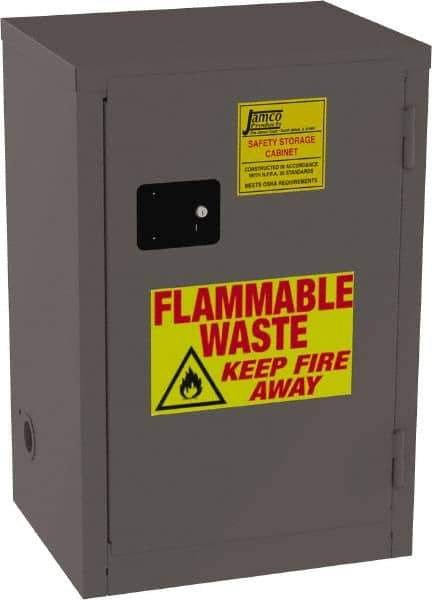 Jamco - 1 Door, 1 Shelf, Yellow Steel Double Wall Safety Cabinet for Flammable and Combustible Liquids - 35" High x 18" Wide x 23" Deep, Manual Closing Door, 3 Point Key Lock, 12 Gal Capacity - Top Tool & Supply