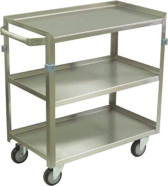 Jamco - 600 Lb Capacity, 30" Wide x 16" Long x 34" High Shelf Cart - 3 Shelf, Stainless Steel, 4 Swivel Casters - Top Tool & Supply