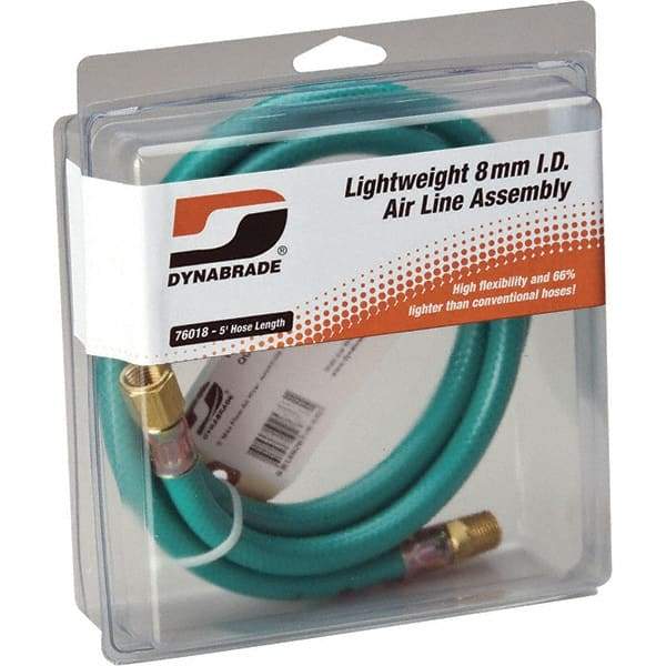 Dynabrade - 8mm ID 5' Long Hose - Male/Female Ends, 90 Working psi, Green - Top Tool & Supply