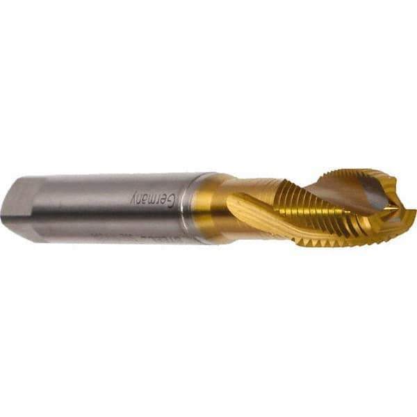 Emuge - M10x1.50 Metric 3 Flute 6H Modified Bottoming Spiral Flute Tap - Cobalt, TiN Finish, 100mm OAL, Right Hand Flute, Right Hand Thread, Series Rekord DF - Top Tool & Supply