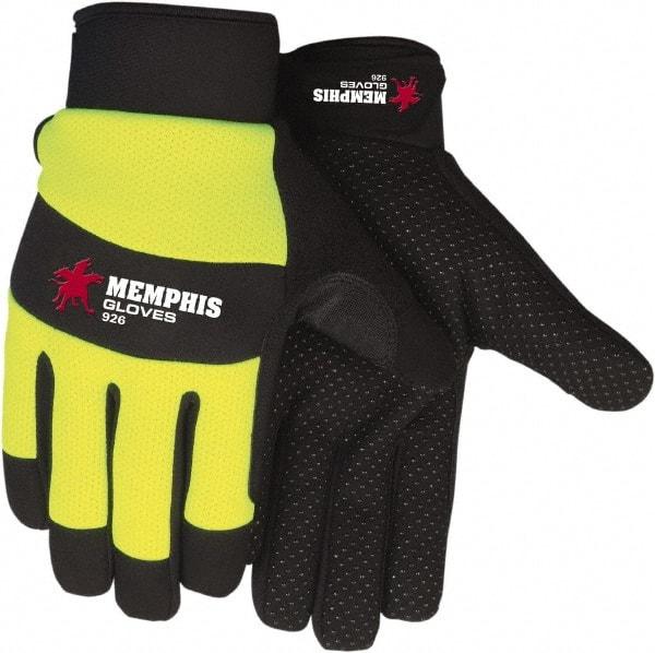 MCR Safety - Size S Leather General Protection Work Gloves - For Work & Driver, Uncoated, Adjustable Closure Cuff, Black/Hi-Vis Lime, Paired - Top Tool & Supply