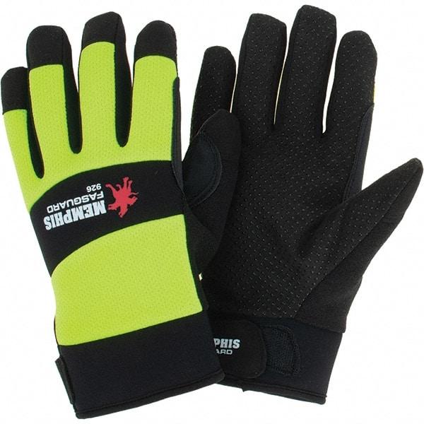 MCR Safety - Size L Leather General Protection Work Gloves - For Work & Driver, Uncoated, Adjustable Closure Cuff, Black/Hi-Vis Lime, Paired - Top Tool & Supply