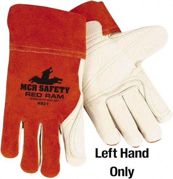 MCR Safety - Size L Cotton Lined Cowhide Welding Glove - White/Red, Left Hand - Top Tool & Supply