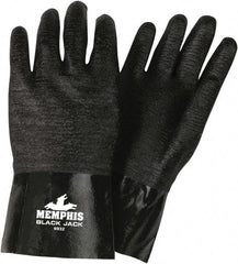 MCR Safety - Size L (9), 12" Long, 70 mil Thick, Supported, Neoprene Chemical Resistant Gloves - Smooth Finish, Interlock Fabric Lined, Black - Top Tool & Supply