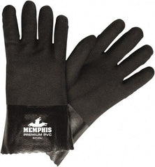 MCR Safety - Size L (9), 12" Long, 28 mil Thick, Supported, PVC Chemical Resistant Gloves - Textured Finish, Jersey Lined, Black - Top Tool & Supply