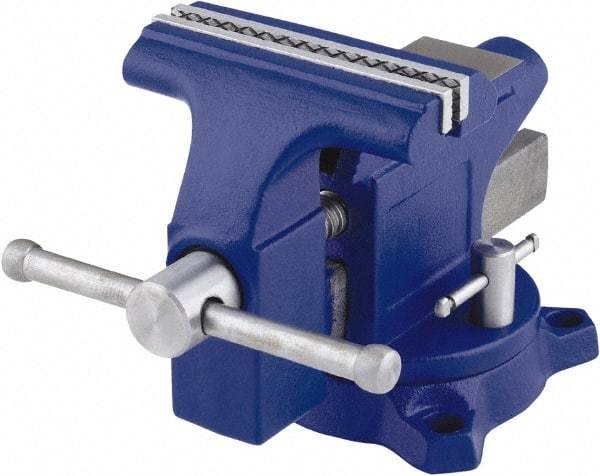 Irwin - 4-1/2" Jaw Width, 3" Opening Capacity, 2-3/8" Throat Depth, Steel Swivel Bench Vise - Bolt Down Base Attachment, Anvil - Top Tool & Supply