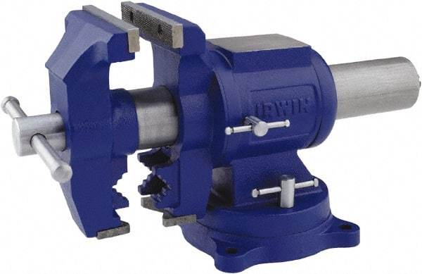 Irwin - 5" Jaw Width, 4-57/64" Opening Capacity, 3" Throat Depth, Steel Swivel Bench Vise - Bolt Down Base Attachment, Anvil - Top Tool & Supply