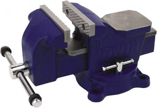 Irwin - 4" Jaw Width, 3" Opening Capacity, 2-13/64" Throat Depth, Steel Swivel Bench Vise - Bolt Down Base Attachment, Anvil - Top Tool & Supply