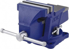 Irwin - 4" Jaw Width, 3" Opening Capacity, 2-3/8" Throat Depth, Steel Swivel Bench Vise - Bolt Down Base Attachment, Anvil - Top Tool & Supply