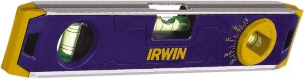 Irwin - Magnetic 9" Long 3 Vial Torpedo Level - Aluminum, Blue, 1 Level, 1 Plumb & 1 Vari-Pitch Vials - Top Tool & Supply