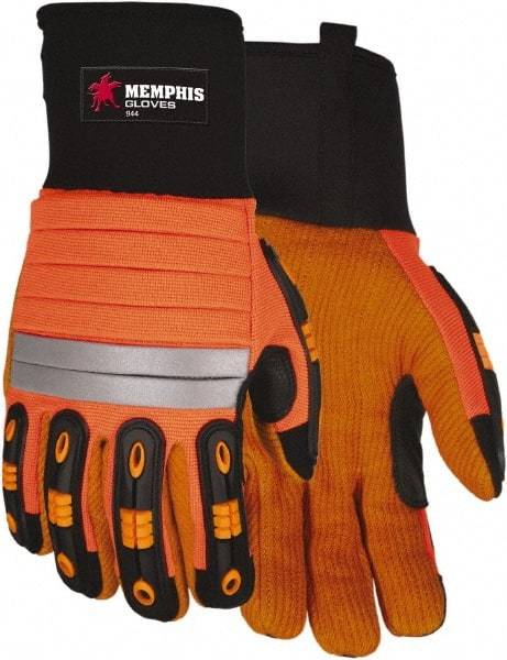 MCR Safety - Size 2XL Synthetic Blend General Protection Work Gloves - For Work & Driver, Uncoated, Slip-On Cuff, Black/Hi-Vis Orange, Paired - Top Tool & Supply