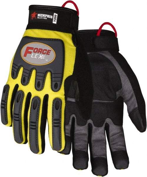 MCR Safety - Size XL Work Gloves - Adjustable Closure Cuff, Yellow Hi-Vis, Gray Leather, Red Logo, Hi-Vis Yellow Fabric, Paired - Top Tool & Supply