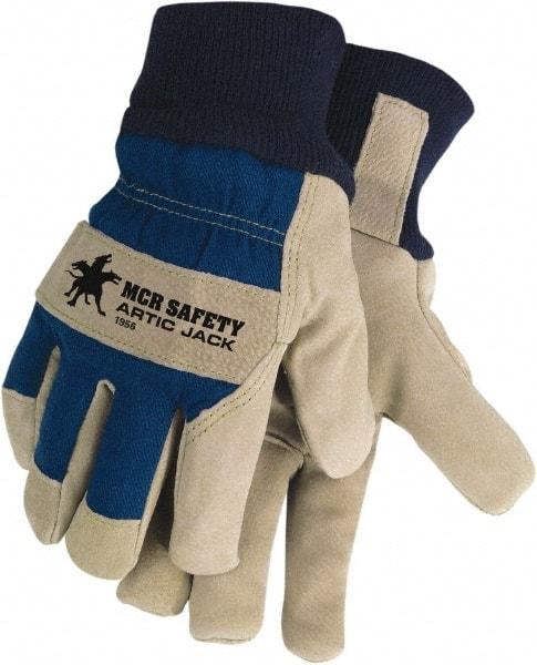 MCR Safety - Size S Pigskin General Protection Work Gloves - For Work & Driver, Uncoated, Knit Wrist Cuff, Blue/Natural, Paired - Top Tool & Supply