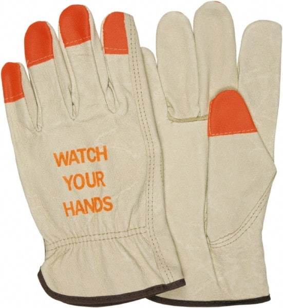 MCR Safety - Size XL General Protection Work Gloves - For Work & Driver, Uncoated, Beige/Orange, Paired - Top Tool & Supply