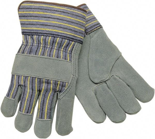 MCR Safety - Size L Cowhide General Protection Work Gloves - For Work & Driver, Uncoated, Safety Cuff, Blue/Yellow, Paired - Top Tool & Supply