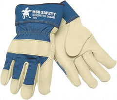 MCR Safety - Size S Pigskin General Protection Work Gloves - For Work & Driver, Uncoated, Safety Cuff, Cream/Blue, Paired - Top Tool & Supply