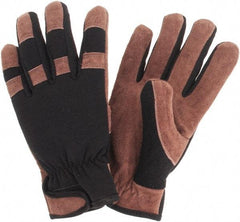 MCR Safety - Size M Cowhide General Protection Work Gloves - For General Purpose, Uncoated, Hook & Loop Cuff, Brown/Black, Paired - Top Tool & Supply