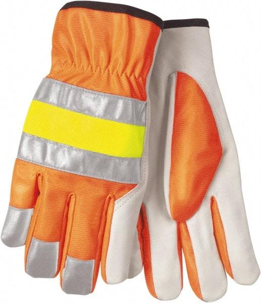 MCR Safety - Size S Cowhide General Protection Work Gloves - For General Purpose, Uncoated, Slip-On Cuff, Hi-Vis Orange, Paired - Top Tool & Supply