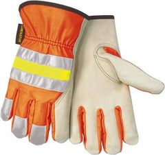 MCR Safety - Size XS General Protection Work Gloves - For General Purpose, Uncoated, Slip-On Cuff, Hi-Vis Orange, Paired - Top Tool & Supply