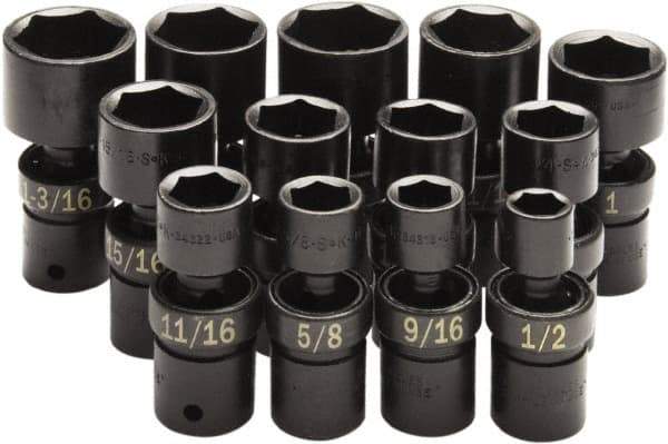 SK - 13 Piece 1/2" Drive Standard Impact Socket Set - 6 Points, 1/2 to 1-1/4", Inch Measurement Standard - Top Tool & Supply